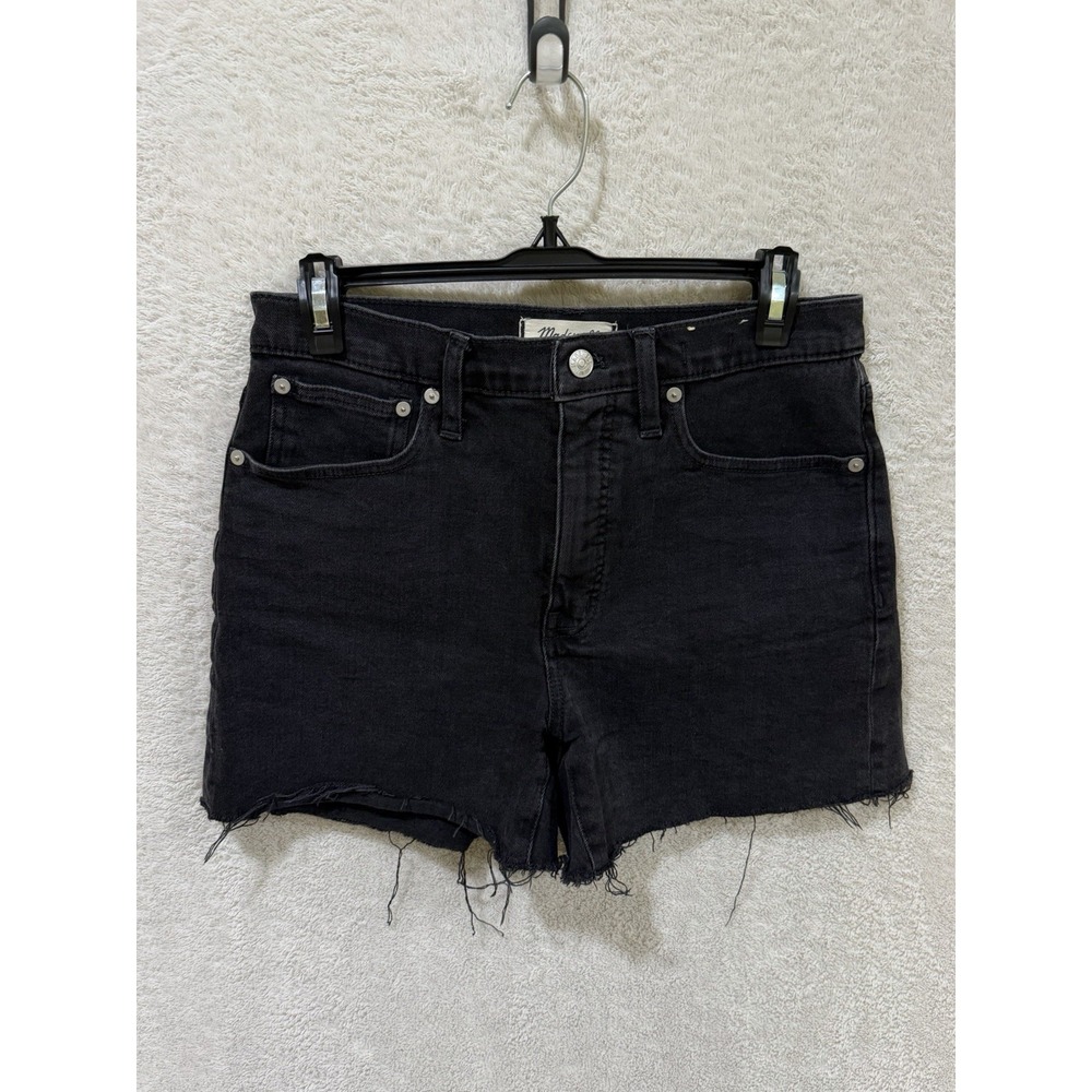 Madewell High Rise Denim Shorts Raw Hem In Black Size 27 Classic Concert